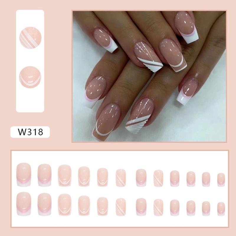 24Pcs Long Press On Nail  Coffin French Fake Nail  Tip Gradient Acrylic Nail  Glossy False Nail  for Women Girls