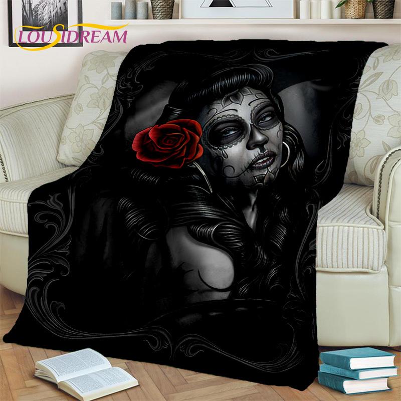 Horror Gothic Weiblicher Schädel Totes Mädchen Decke, Weiche Überwurfdecke für Zuhause Schlafzimmer Bett Sofa Picknick Reise Büro Überdecke Kind