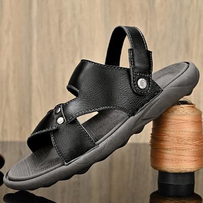 Summer New Sandals Men ' S Cowhide Casual Beach Shoes Genuine Leather Thick Sole Anti Slip Male Open Toe Shoes Black Brown