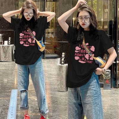 Rosa kurzärmiges T-Shirt Damen Rundhals reine Baumwolle locker American Retro Damen Sommer Dopamin-Top
