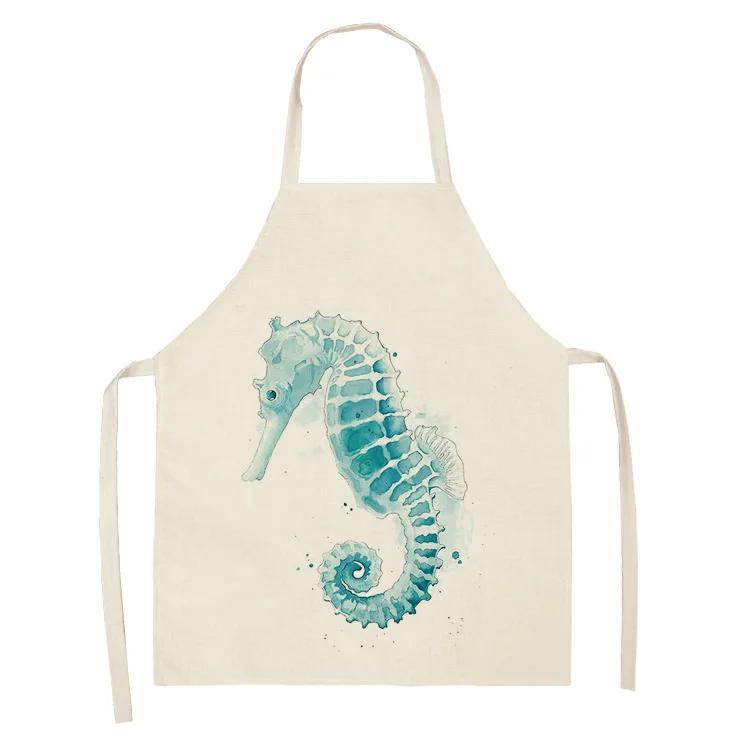 Ocean Animal Whale Jellyfish Pattern Cleaning Aprons Home Cooking Apron Cooking Linen Bibs Waist Baking Kitchen Aprons Delantal