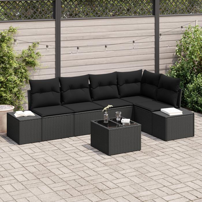 VidaXL Ensemble de Canapé de Jardin de 6 Pièces avec Coussins Beige Rattan 3347073