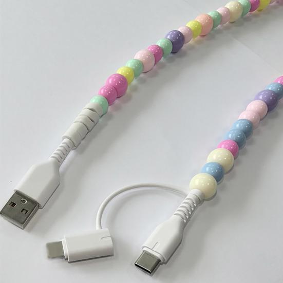 2-in-1 USB Cable Bead Design High-speed Data Transfer Cable with Type-C Connector Tangle-Free Charging Cord for Car And Travel