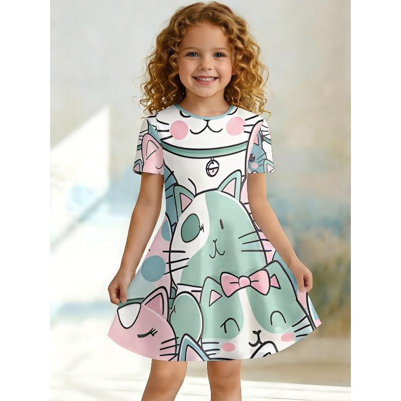 Children's Girls Summer Casual Dress 3D Cartoon Print Sleeveless A-line Skirt Children's Clothing A-line Princess Skirt