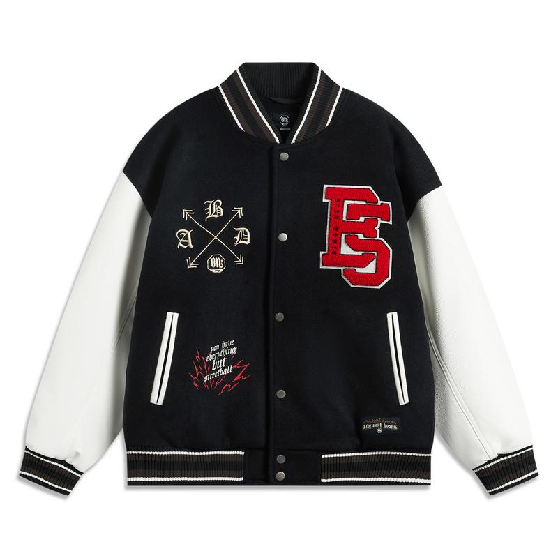 Li Ning Letter Splicing Single-Breasted Versatile Loose Cotton Jacket Men Jackets Black AJMV027-1