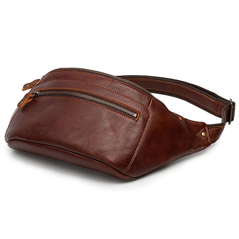 

Newsbirds High Quality Vintage Leather Chest Bag Waist Bag Natural Cowskin Male Casual Bag Outdoor Small Bags For Men Waist Pack червоний