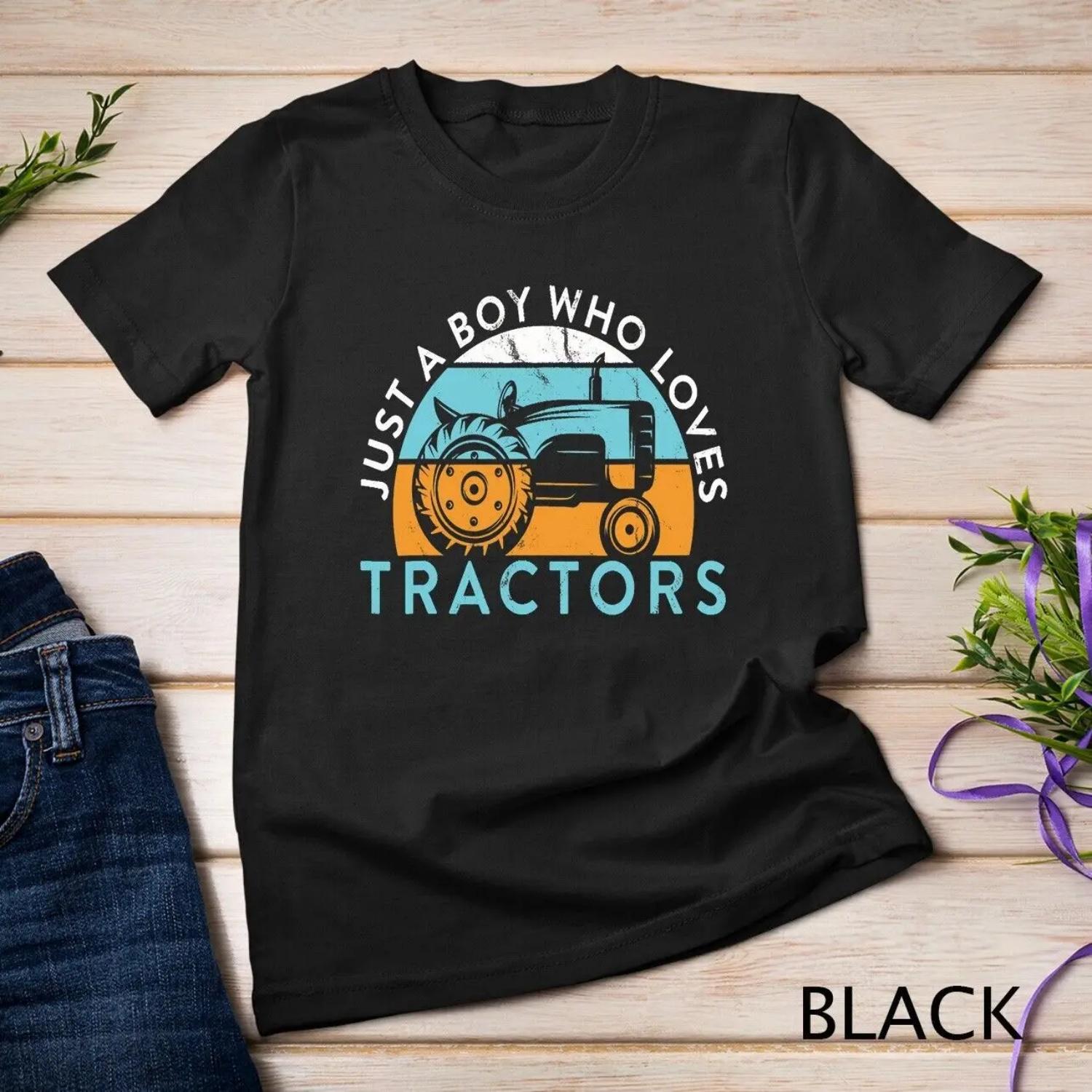 Funny Farming Just A Boy Who Loves Tractors Farmer T Shirt S