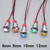6 מ"מ 8 מ"מ 10 מ"מ 12 מ"מ נורת חיווי מתכת LED, מנורת איתות עם חוט 3V 5V 6V 12V 24V 110V 220V אדום כחול ירוק צהוב לבן