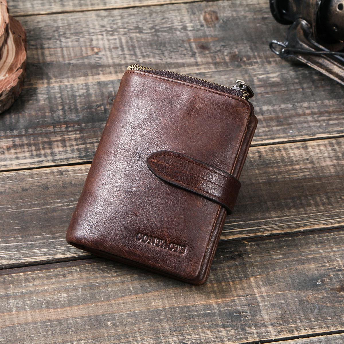 

CONTACT S мужской компактный бумажник из натуральной кожи кофейный