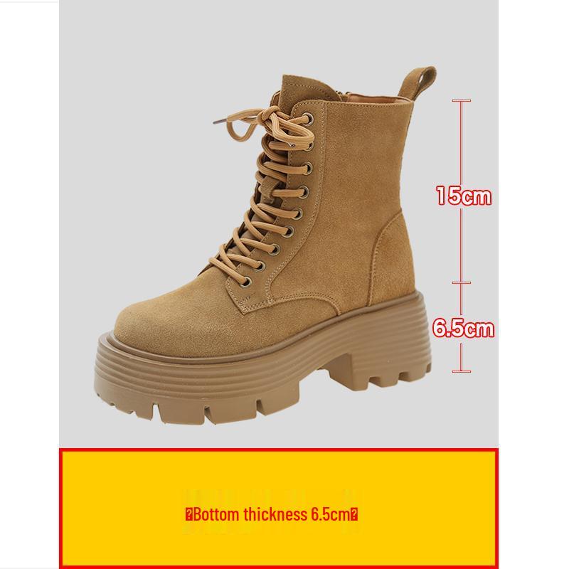 

Женские коричневые ботинки Мартин в стиле ретро на массивном каблуке, шнуровка, круглый носок, до середины икры, толстая подошва, весна/осень 2025. 38