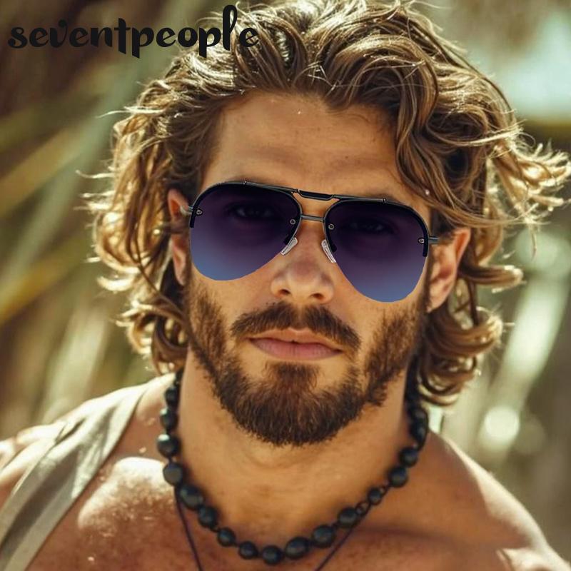 Steampunk Semi-Randloze Piloot Zonnebril Heren Luxe Merk Vintage Oversized Ovalen Zonnebril Voor Mannen Klassiek Metaaltinten