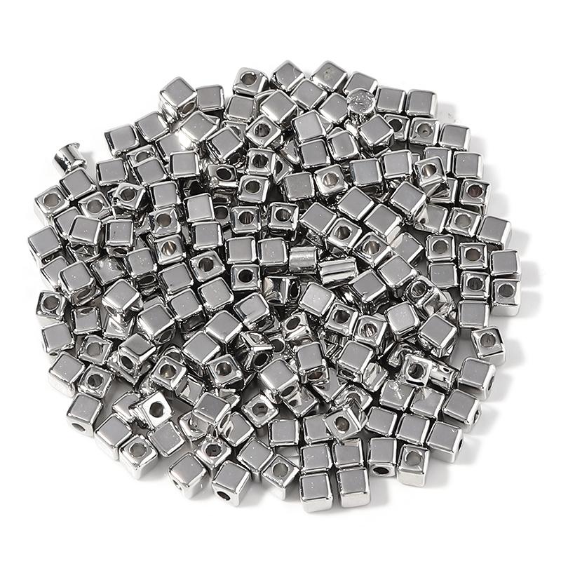 200-500 Pcs CCB Square Beads Hole 1/1.2mm Loose Spacer Rhodium Bead Charm Women Diy Jewelry Bracelets Necklace Finding Supplies