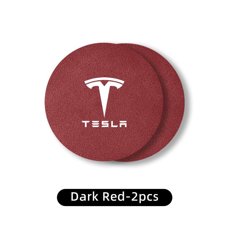 

2PCS Car Valve Core Coasters Water Cup Slots Non-Slip Mat Waterproof Cup Pad For Tesla Model 3 Model S Model X Model Y Roadster темно-красного