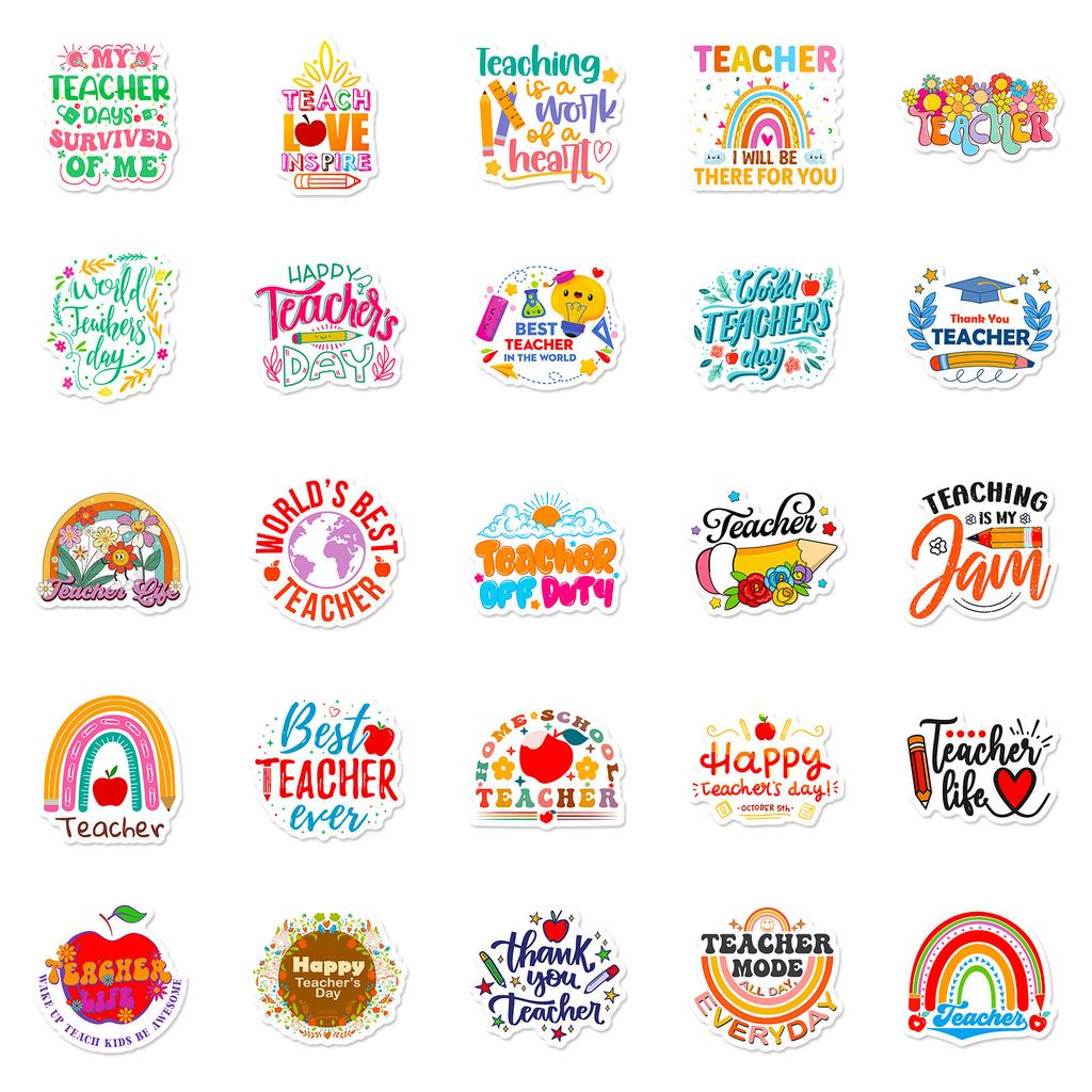 50 Teacher Stickers, English Short Sentences, Decorative Notebooks, Suitcases, Water Glasses, Stickers, Waterproof Stickers