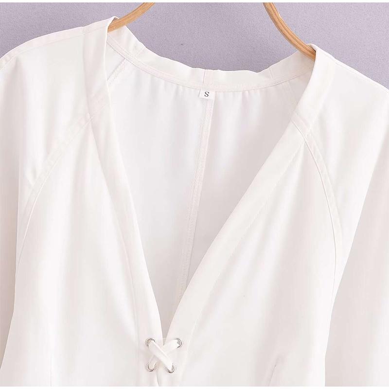 Košile s bandáží Ženy Sexy Dlouhý rukáv Výstřih do V Tenká Dámská Halenka s mašlí Jaro Léto High Street Chic Dámské Top Mujer