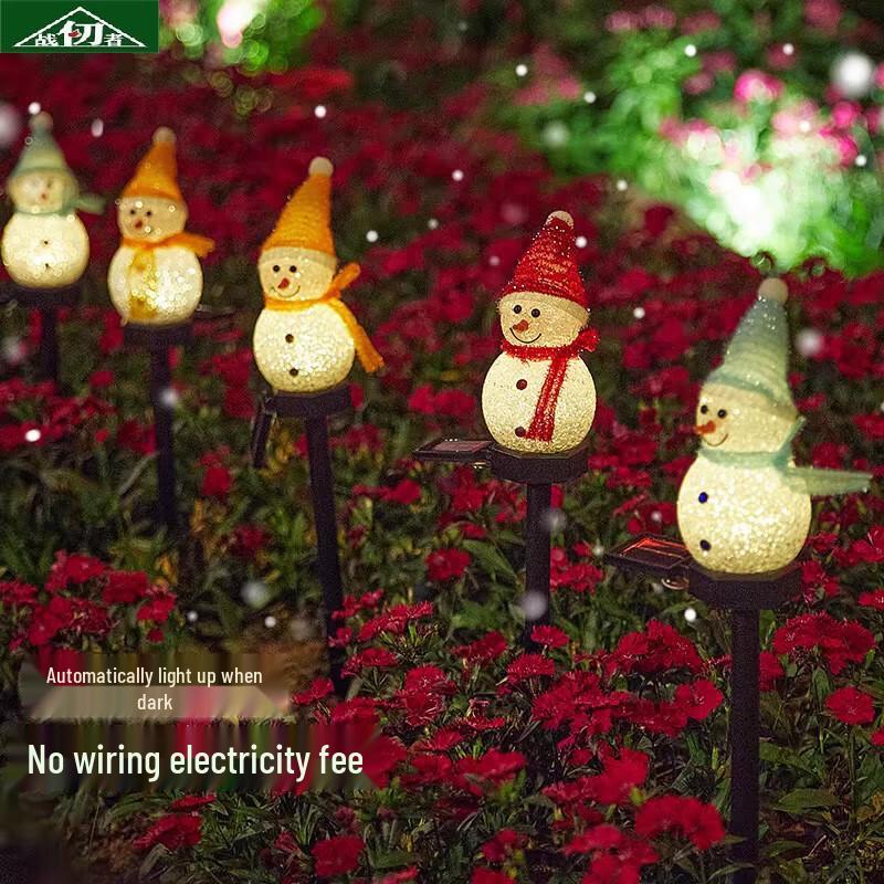 Solar Powered Blue Hat Snowman Lawn Stake Light