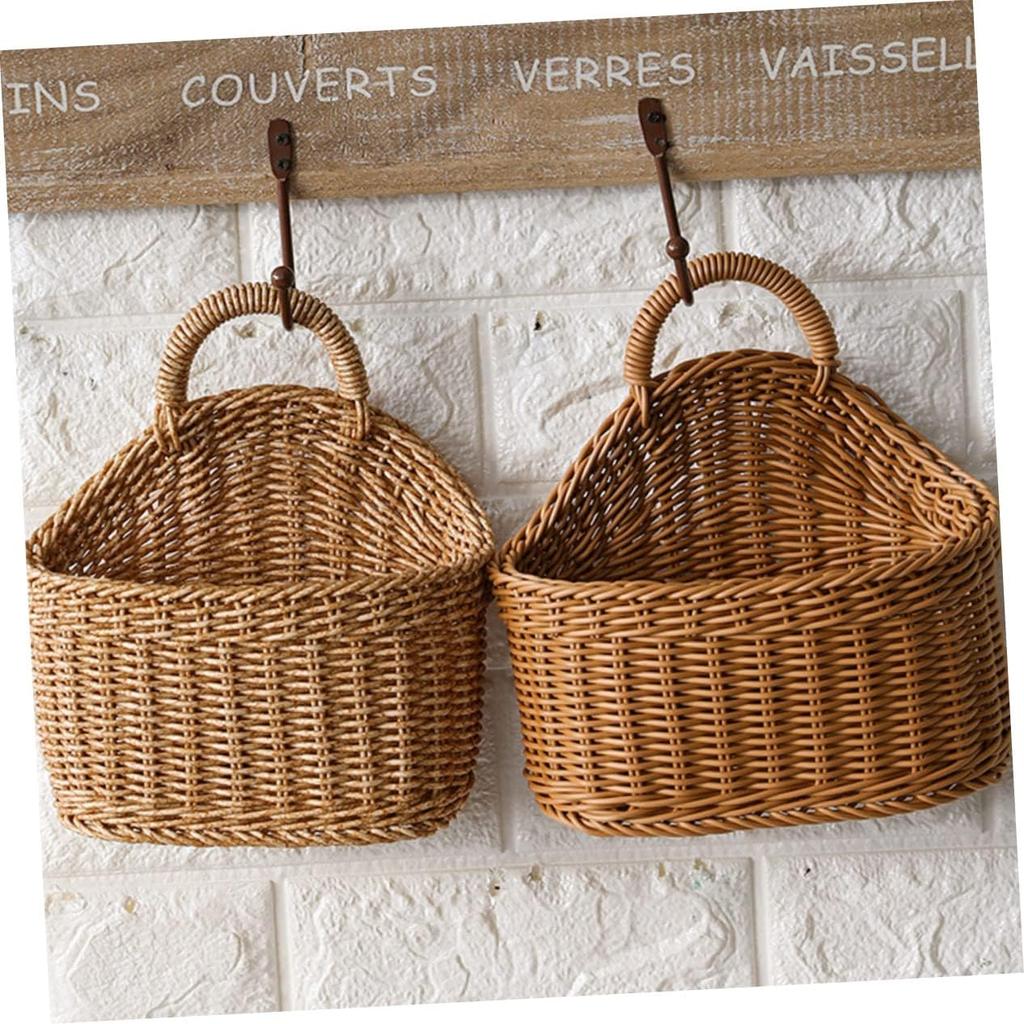 1pc Plastic Knitted Wall-mounted Storage Basket for Kitchen Utensils Simple Design Spoon Chopsticks Holder Lightweight Home Storage Countryside Style