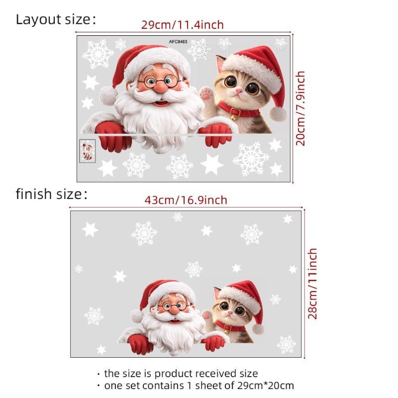 2026 Cartoon Cute Santa Snowflake Window Sticker Self-adhesive Wall Sticker Double-sided Visual Glass Decorative Sticker