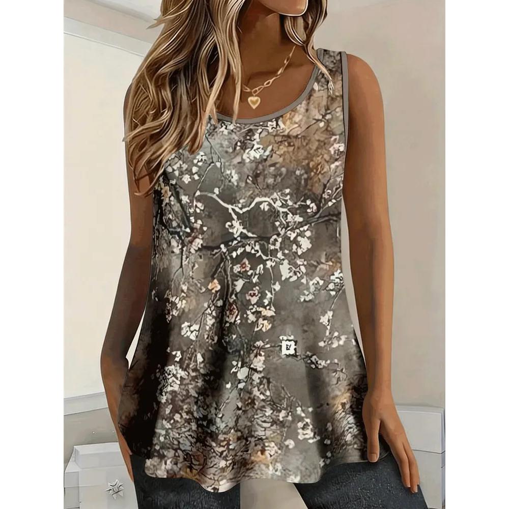 Fashion Women's Flower Printed T-Shirt Casual Loose Sleeveless Top Comfortable Camis Tank Tops