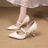 2024 Women's Heeled Single Shoes Stiletto Heel Pointed Toe Versatile Buckle Decoration Spring and Autumn Women's Shoes