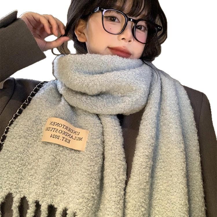 Korean Scarf Women's Autumn and Winter New Korean Atmosphere Versatile Thickened Plush Warm Neck Scarf