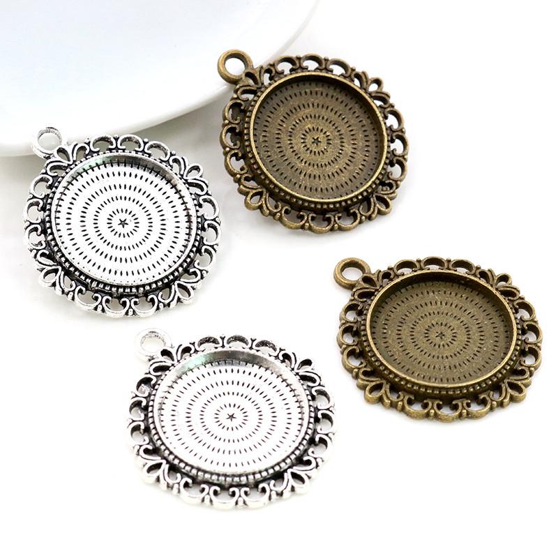 10pcs 20mm Inner Size Antique Silver Plated And Bronze Colors Pattern Style Cabochon Base Setting Charms Pendant