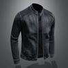 Spring 2020 Men's Dark Blue Retro Motorcycle Denim Jacket with Stand Collar and Zipper