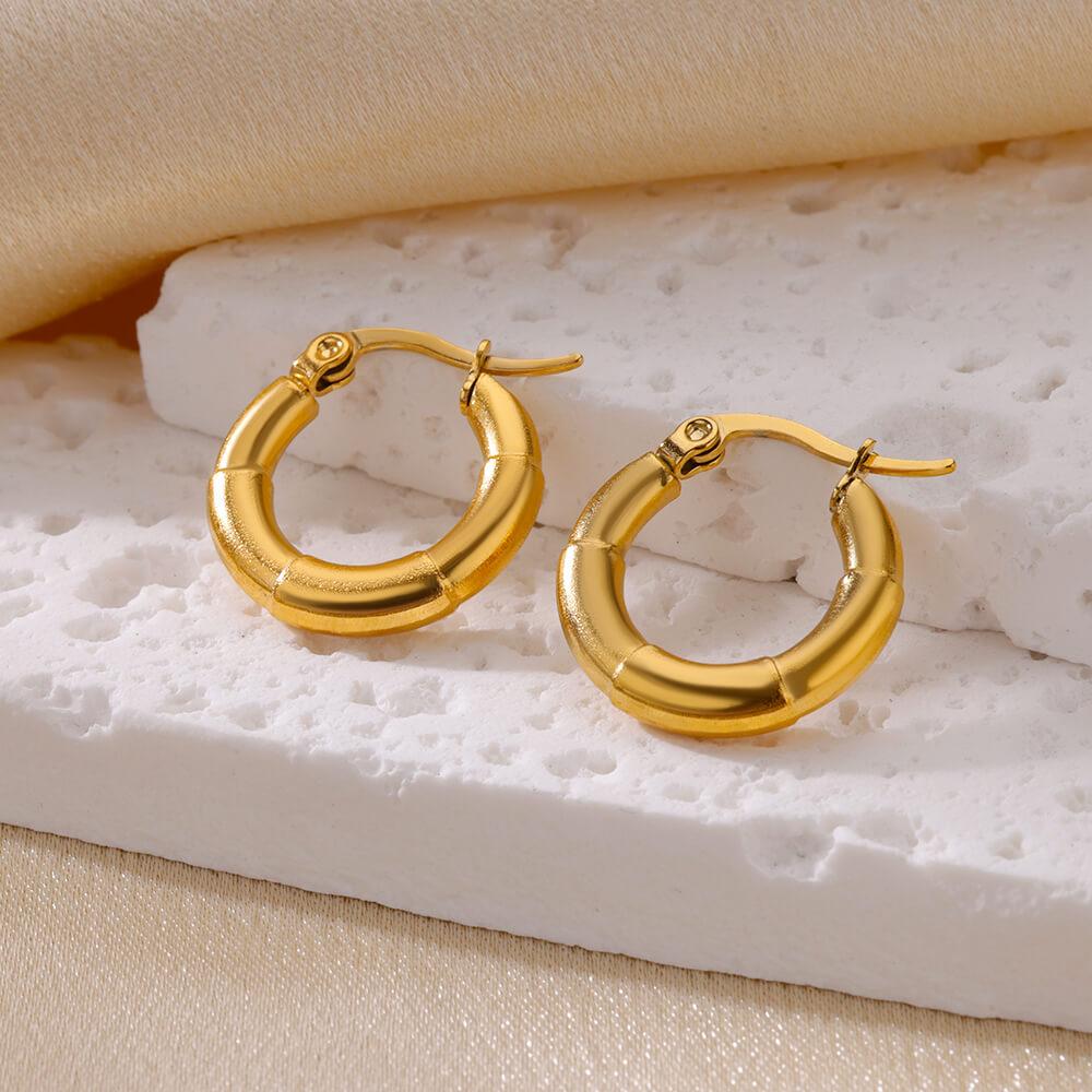 Trendy Round Stainless Steel Hoop Earrings for Women Simple Gold Color Earring Waterproof Ear Piercing Zircon Birthday Gifts