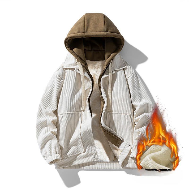 Hooded Jacket Autumn and Winter Fleece Thickened Men's Hong Kong Style Fake Two-piece Sweater Jacket