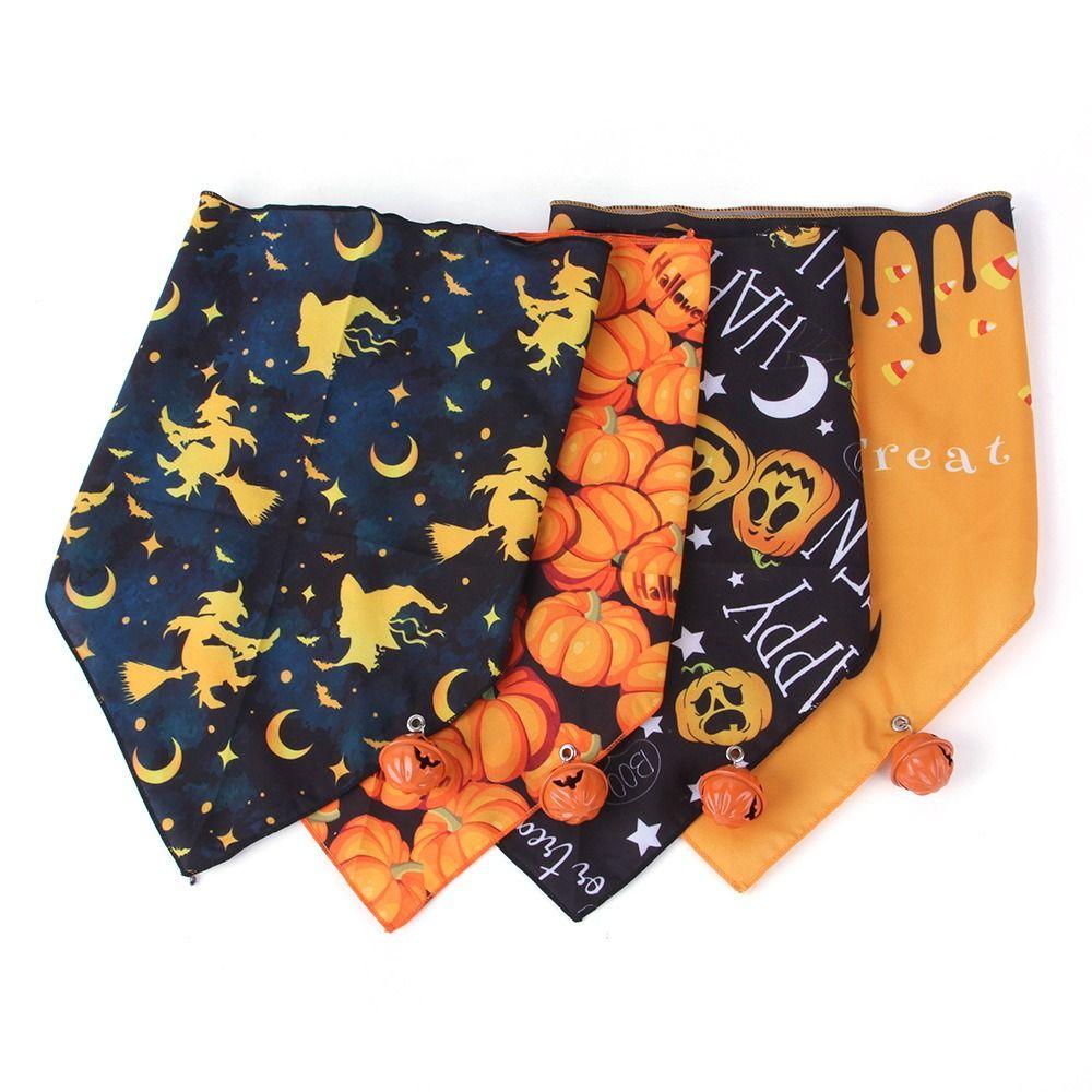With Bell Halloween Dog Triangle Towel Breathable Pumpkin Dog Bandana  Christmas