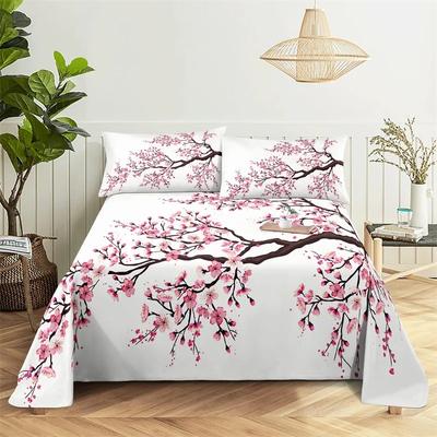 Beautiful Flower Digital Printing Polyester Bed Flat Sheet With Pillowcase Print Bedding Set