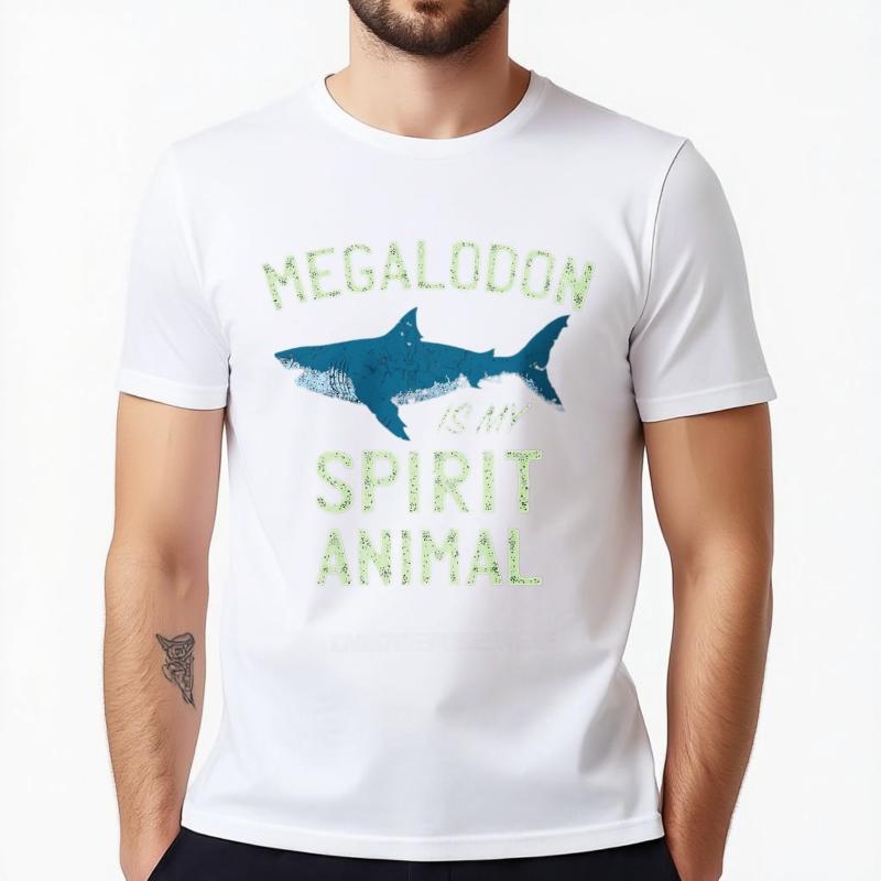 Casual Summer For Unisex Tshirt Megalodon Is My Spirit Animal Short Sleeve Relaxed Fit Crew Neck Tees Unisex Cotton Tshirt Male Tops