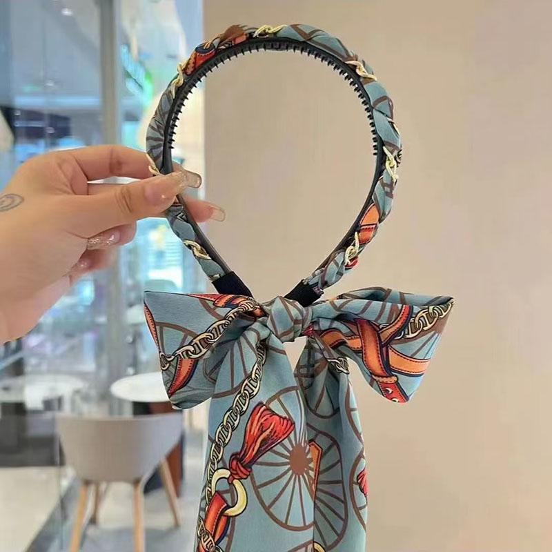 Diadema De Cinta Larga Con Cadena Con Estampado Vintage Para Mujer, Adorno Elegante Para El Cabello, Diadema Aro Para El Cabello