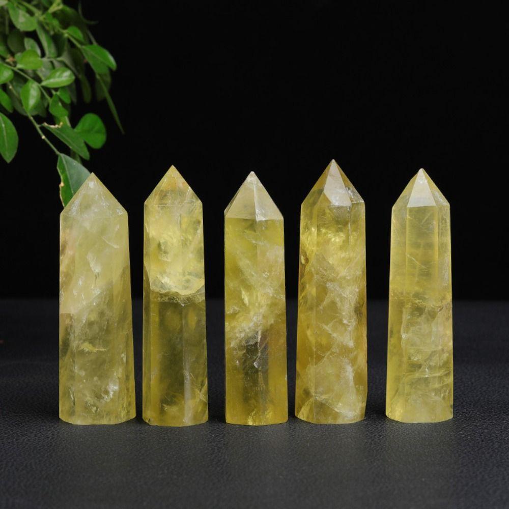 Unique Natural Crystal Exquisite Yellow Gem Home Decor Hexagonal Wand Column  Point Citrine Obelisk