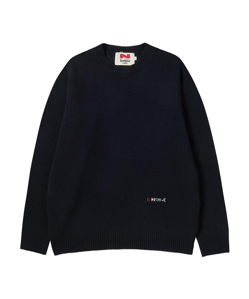 BEYOND CLOSET [Collection Line] Modular Collar Wool Knit Navy