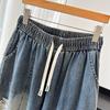 Women's Plus Size Elastic Waist Denim Harem Cropped Pants