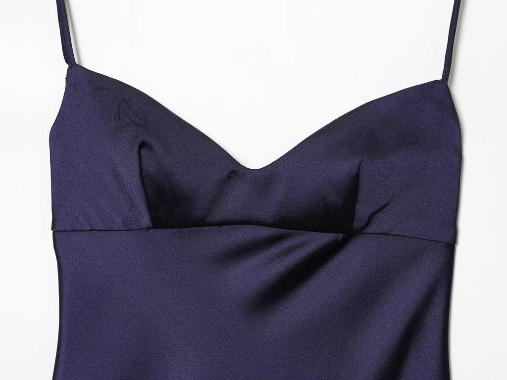 European & American Style Women's Satin V-Neck Spaghetti Strap Midi Dress 2025 - Sexy Fashion for Hot Girls