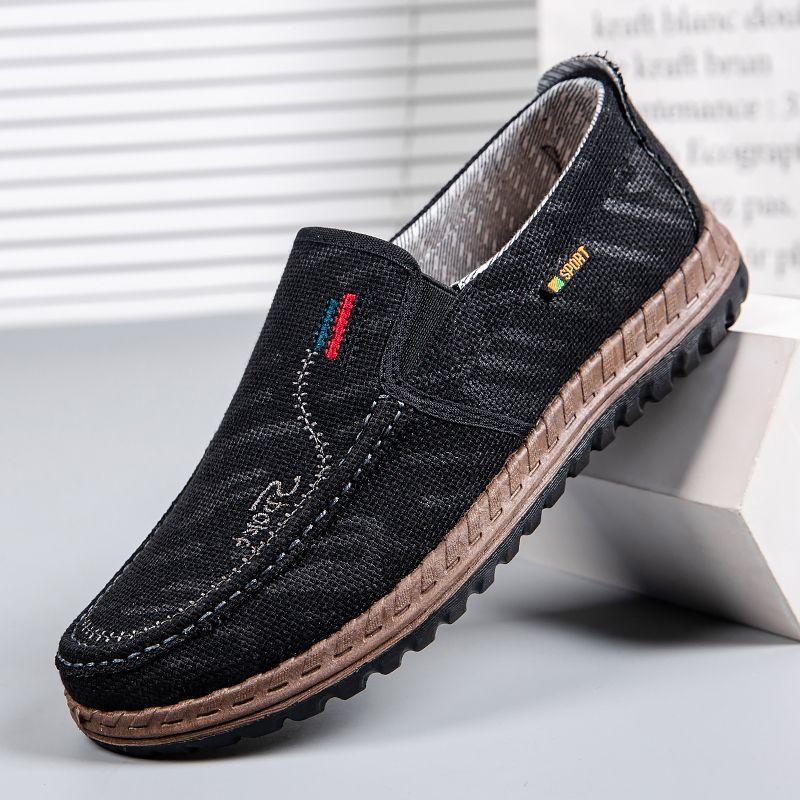 Sapatos De Pano Masculinos Antigos De Pequim Primavera Outono Respirável Fundo Macio De Meia-Idade E Idosos Pai Sapatos Antiderrapantes Sapatos De Lona Casuais