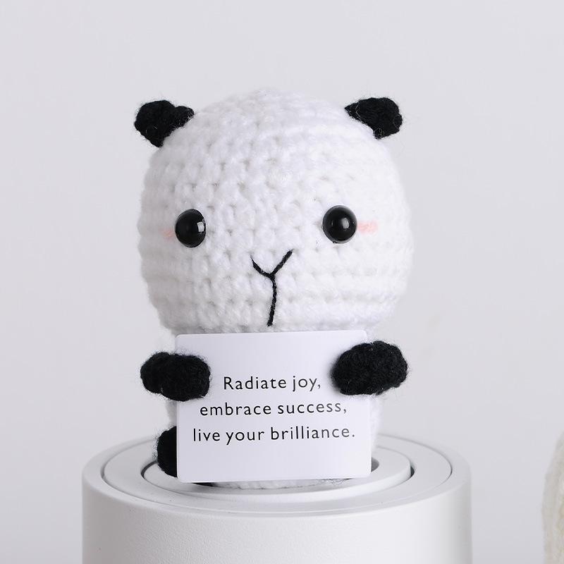 New Positive Energy Goose Hug Pocket Mini Handmade Plush Wool Knitting Doll with Card Funny Christams Gift Home Room Decoration