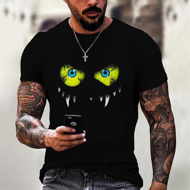 Funny Cartoon Expression Face 3D Print Men's Short Sleeve Men's T-shirt Casual Crew Neck T Shirt Tops Tees Fashion  Men Clothing