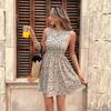 Summer 2026 Casual Floral Print Quilted Ruffle Edge Sling Backless Dresses BOW Sleeveless High Waisted A-Line Sexy Mini Dress