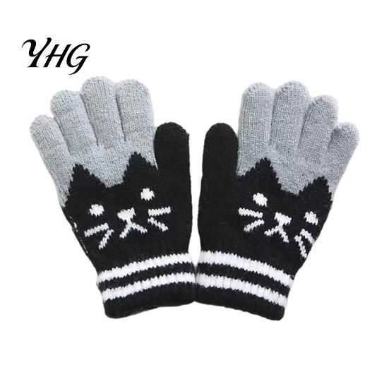 Cozy Imitation Cashmere Gloves for Kids 1 Pair Winter Gloves, Thick Lined Mittens with Windproof Toddlers Cute Cat Pattern, Soft Warm Knit Handwear