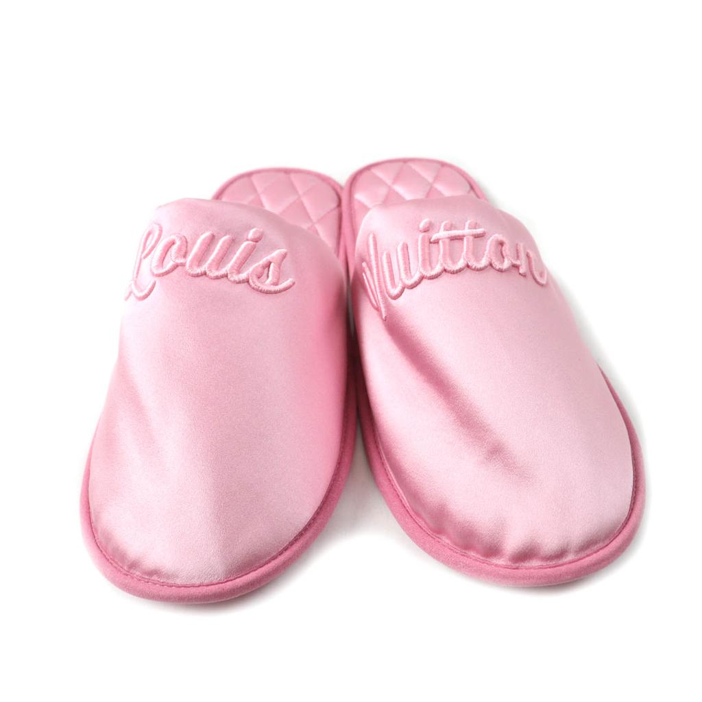 Excellent LOUIS VUITTON Other shoes Embroidered logo satin slippers pink Satin Women Used
