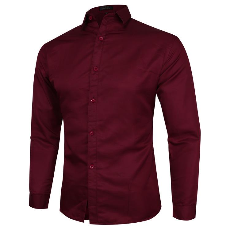 Men's Business Casual Long-Sleeved Solid Color Shirt, Large Size, Trendy Design