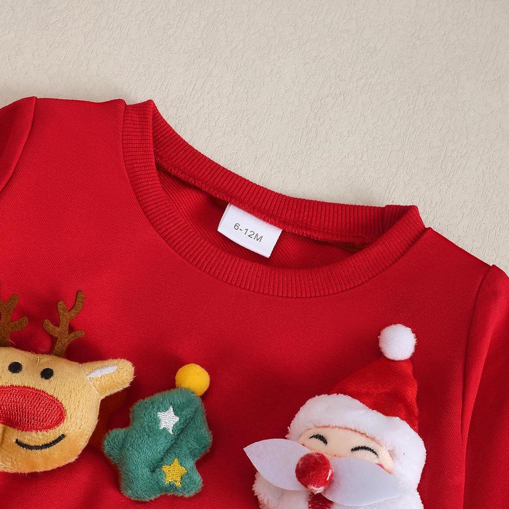 2025 Autumn/Winter Baby Christmas Knit Cotton Sweatshirt & Pants Set