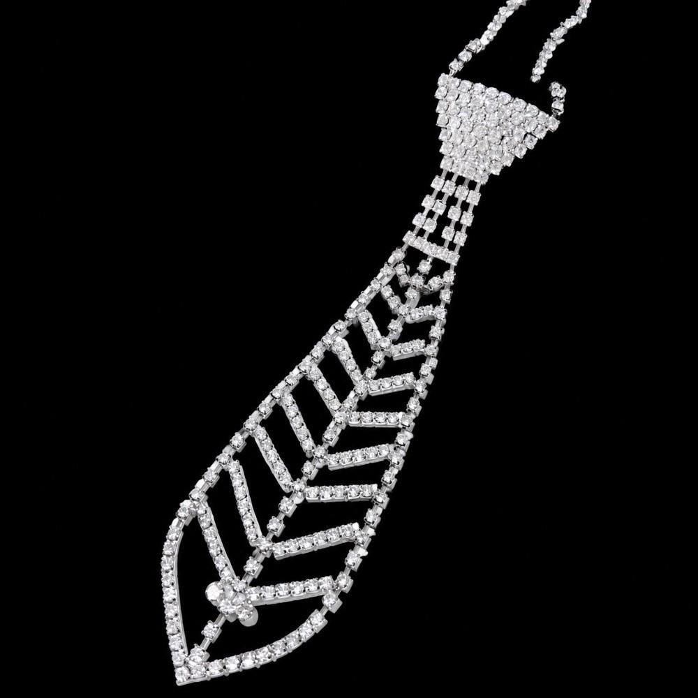 Silver Punk Neck Tie Adjustable Length Knot Free Necktie Crystal Necktie  Stage Costume Design