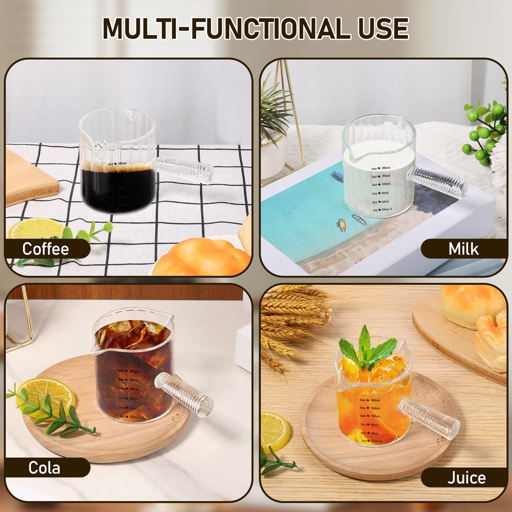 Espresso Cups Glass Handle Double Single Spout Glass Measuring Cup Clear Espresso Shot Glass V-Shaped Mouth Espresso Accessories