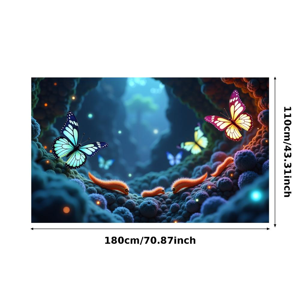 Blue Butterfly Forest Theme Banner Enchanted Nature Magical Glow Backdrop Garden Decoration Party Photography Background Props