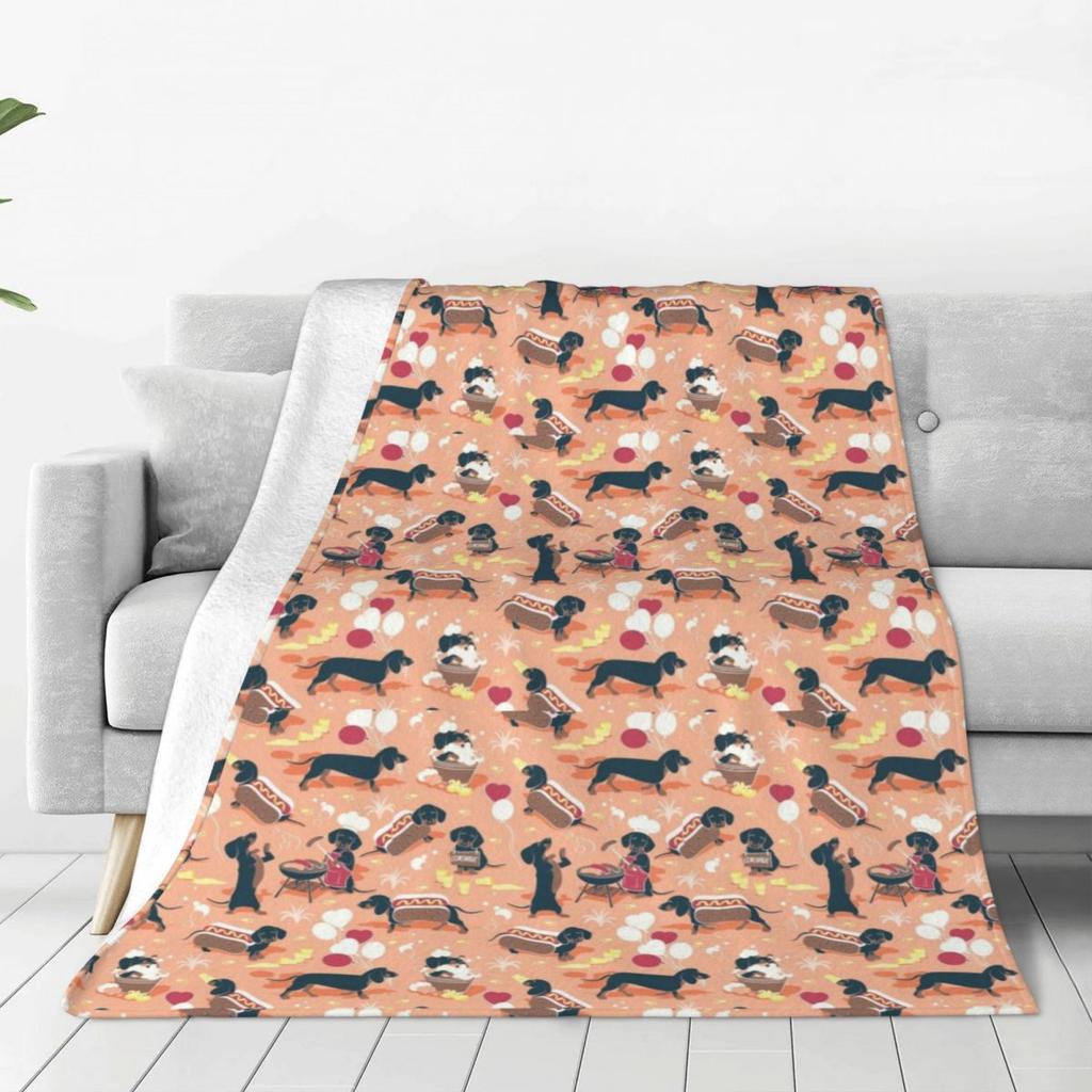 Individuell 3D-gedruckte lustige Dackel-Cartoon-Decken, bequeme weiche Flanell-Sommer-Überwurfdecke für Sofa, Außenbereich, Bett