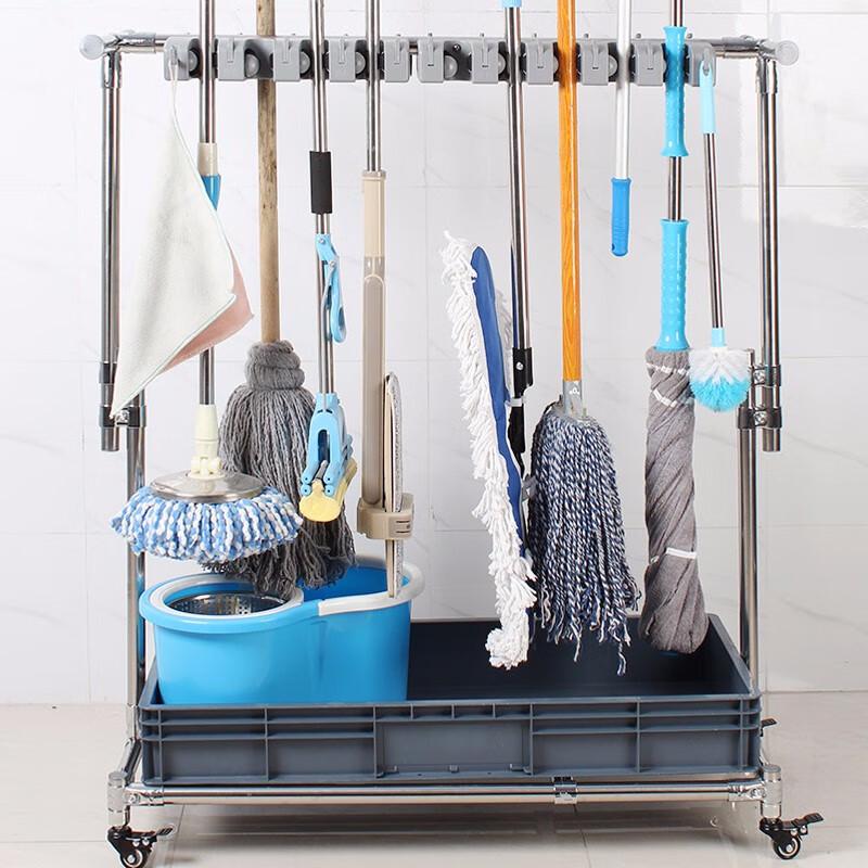 JIAHAI 304 Stainless Steel Mobile Mop and Broom Storage Rack